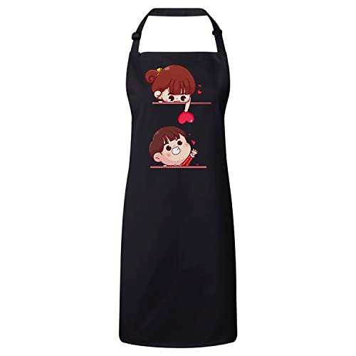 Tablier cuisine noir premium style japonais avec cœur mignon pour adulte et enfant