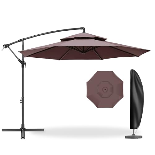ViCoopZim ガーデンパラソル 大型 風に強い ハンギングパラソル 二層式（ダブルトップ）直径270cm/300cm UVカット 撥水 角度調整 カバー付き おしゃれ 日除け 屋外・庭・ベランダ・テラス用