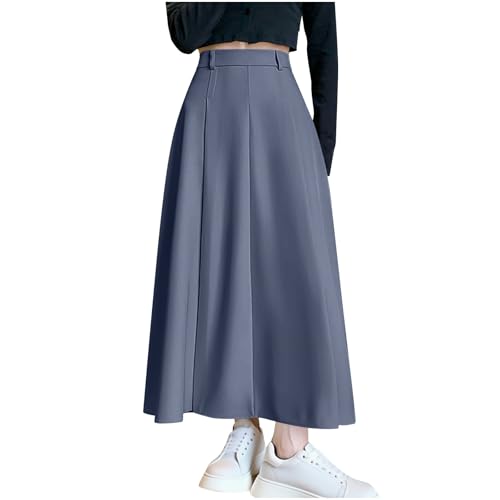 Womens Maxi Skirt Business Casual High Waist Pleated A-Line Flowy Swing Skirts Cocktail Evening Party Wedding Skirt
