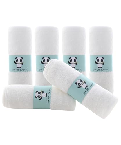 HIPHOP PANDA Baby Washcloths, Rayon Made from Bamboo - 2 Layer Ultra Soft Absorbent Newborn Bath Face Towel - Reusable Baby Wipes for Delicate Skin - White, 6 Pack
