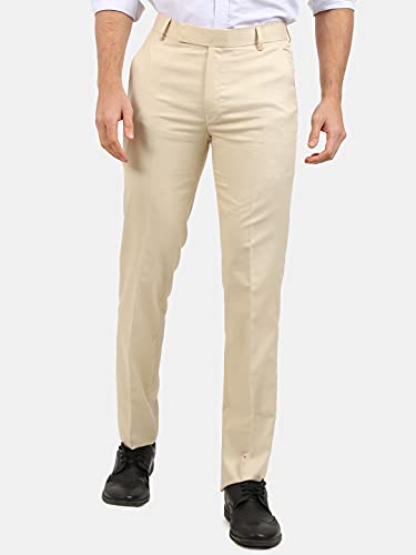 Image of Classic Collection Men's Smart Slim Fit 2-Way Stretchable Formal Trousers Made of Cotton Viscose Blend Fabric with Hidden Expandable Waistband and 3 Slant Pockets Plus 1 Ticket Pocket