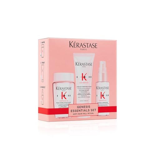 Kérastase Genesis, Kit con Rutina Anticaída con Champú Bain Hydra Fortifiant (80ml), Acondicionador Fondant Renforçateur (75ml) y Protector Térmico Défense Thermique (45ml), Para Cabello Fino o Frágil