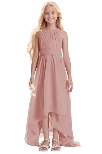 Kids Girls Junior Bridesmaid Dresses Chiffon A-line High Low Flower Girls Dresses for Wedding Party