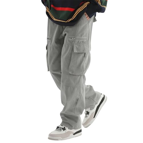 WENKOMG1 Men's Baggy Cargo Pants, Casual Work Hiking Pants Loose Fit Hip Hop Pants Streetwear, S-2XL