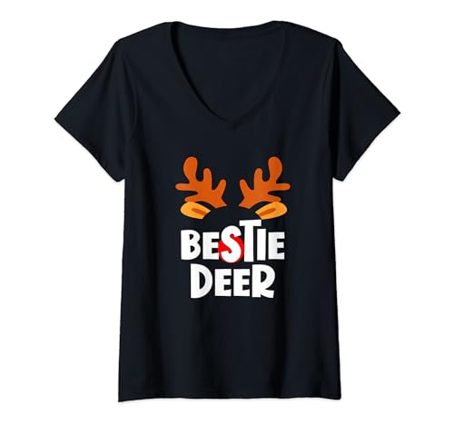 Bestie BFF Deer Matching Family Tribe Christmas Reindeer V-Neck T-Shirt