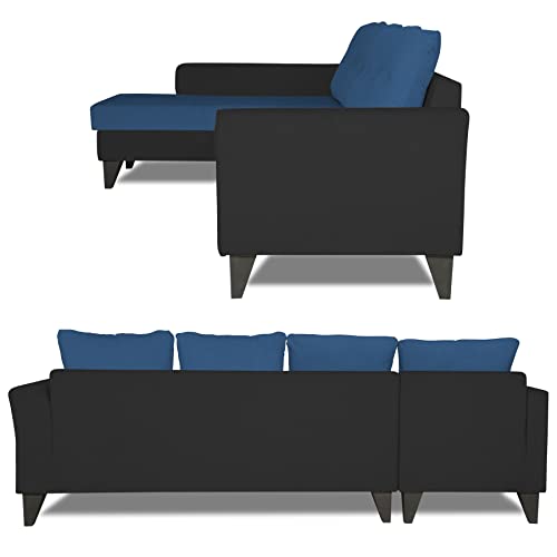 Image of Adorn India Maddox Plain Two Tone L Shape 6 Seater Sofa Set LHS (Blue & Black) (3 Year Warranty)