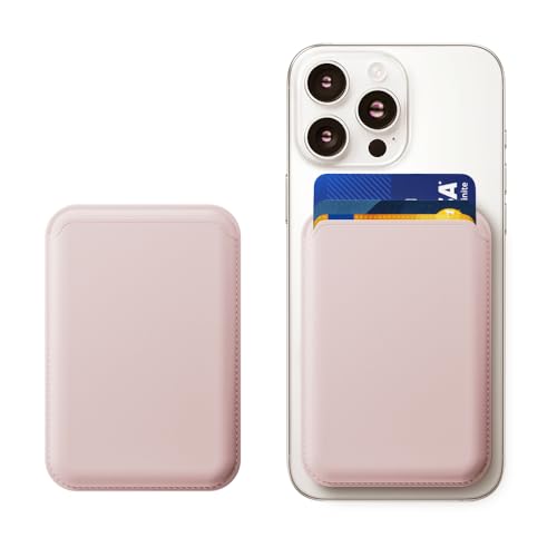 KPNEOL Magnetic Wallet for iPhone, Leather Magnetic Phone Wallet RFID, 3 Card Holder for iPhone 16/15/14/13/12 Series, Light Pink