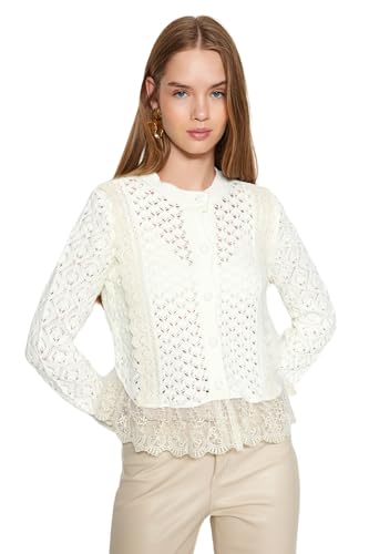 Trendyol Crew Neck Ecru Knitwear Cardigan - Jacket-Like Twoaw24Hi00337,Ecru L