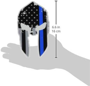 Tattered Spartan Helmet US Flag Subdued Molon Labe Reflective Decal with Thin Blue Line