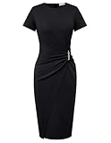 GRACE KARIN Women's Black Office Work Dresses Short Sleeve Bodycon Pencil Dress Church Formal Sheath Midi Dress Black L
