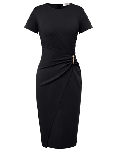 GRACE KARIN Women's Black Office Work Dresses Short Sleeve Bodycon