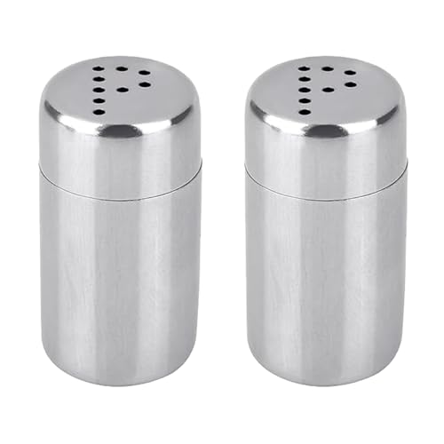 2 Pcs Spice Shaker,Stainless Steel Mini Salt and Pepper Shakers Set,Stainless Steel Spice Jar Dredge Shaker,Flour Sugar Salt Shaker,Suitable for Home Kitchen Use