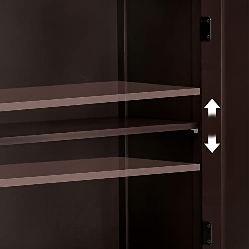 Iwell Bathroom Floor Cabinet, Linen Storage Cabinet With Glass Doors, Bathroom Cabinet With Adjustable Shelves For Bathroom, Living Room, Home Office, Brown #TOP7