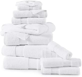 LANE LINEN 100% Mercerized Cotton Bath Towels Set of 12 – Zero Twist, 4 Bath, 4 Hand Towel & 4 Washcloths, Soft, Ideal for Spa Hotel & Home, Durable After Multiple Washes – White Towels