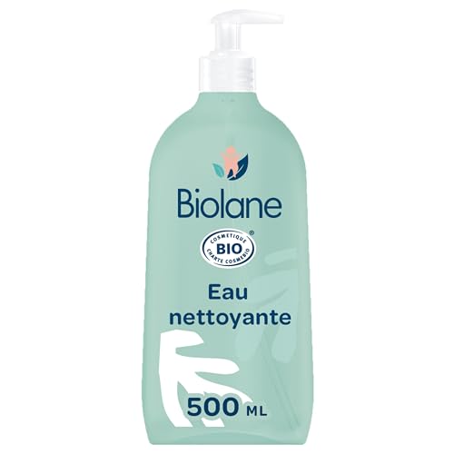 BIOLANE - Eau nettoyante bébé sans rinçage certifié BIO - ECOCERT - Apaise et protège la peau du bébé - 500 ml - Fabriqué en France