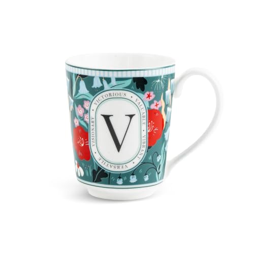 Image of Shay Alphabet Mug 300ml, Letter V Printed Coffee Mug for Girls, Boys, Friends | Ceramic Mug |Glossy Finish | Ceramic Coffee Cup | Porcelain | Microwave Safe (Alphabet Mug - V)