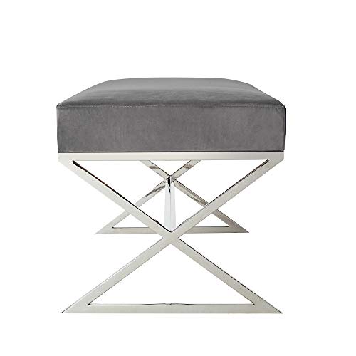 Aurora Grey Velvet Upholstered Bench - Stainless Steel Legs | Chrome Tone | Living-Room, Entryway, Bedroom | Inspired Home #TOP5