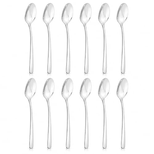 Image of Culinex 18 /8 Premium Stainless Steel 7.5 inch All Purpose Spoon Set of 12 for Dining Table, Kitchen | Heavy, Rustproof, Designer Silver Flatware By thinKitchen (Dora Series)