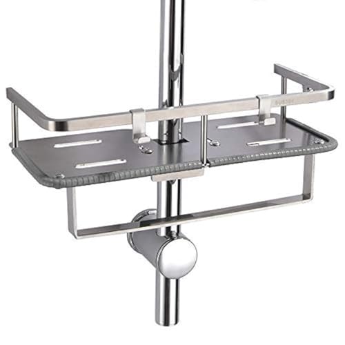PHASAT Porte Savon Barre de Douche,Etagère de Salle de Bain en Acier Inoxydable sans Perçage Convient pour Barre de Douche de Diamètre de 19-25 mm