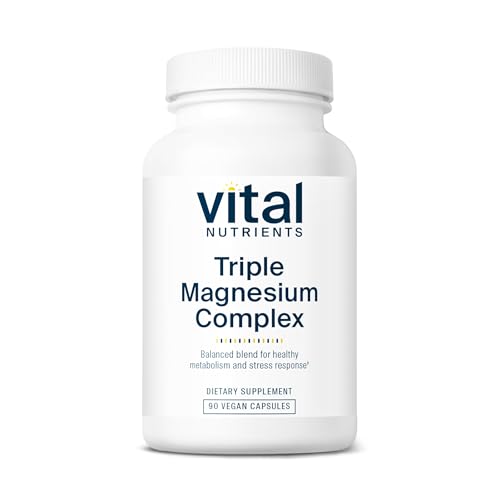Vital Nutrients Triple Magnesium Complex Supplement | Vegan Magnesium Glycinate Malate & Oxide 250mg | Easily Absorbed Magnesium Supplement for Stress Muscle Heart Bone Support | 90 Capsules