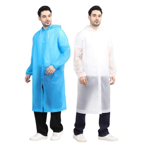 Image of Citizen Eco-Friendly EVA Poncho Raincoat for Men & Women, Lightweight Waterproof Coat with Hood, Adjustable Drawstring, Button Closure & Easy Carry Pouch, Reusable & Durable Outdoor Rainwear