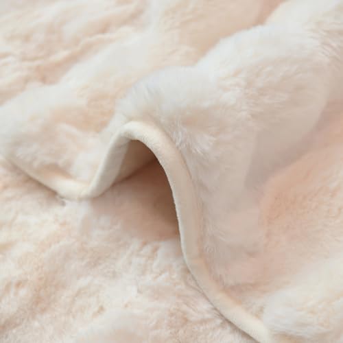 MERRYLIFE Thick Plush Faux Rabbit Fur Sofa Slipcovers 1-Piece Non-Slip Warm Soft Cozy Couch Covers Furniture Protector(Beige, Sofa Cushion 90 * 160cm) - Thumbnail 6