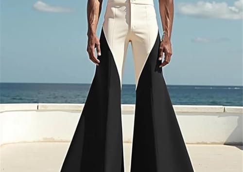 Mens Patchwork Flare Pants High Waist Loose Fit Streetwear Office Straight Casual Trousers2