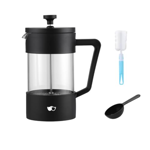 W&M Cafetera Francesa - French Press de Acero Inoxidable y Vidrio de Borosilicato - Triple Filtro con...