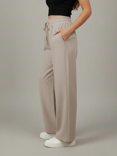 Image of Leriya Fashion Women Relaxed Fit Wide Leg Trousers | Malai Cottage Elastic Drawstring Wide Leg Pants for Women | Casual Straight Lounge Pants with Pockets | Stylish Everyday Office Outfit Bottom Pant