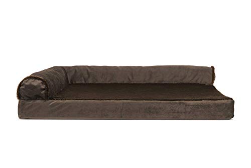 Image of Furhaven Cooling Gel Dog Bed for Large /Medium Dogs w / Removable Bolsters & Washable Cover, For Dogs Up to 55 lbs - Plush & Velvet L Shaped Chaise - Sable Brown, Large
