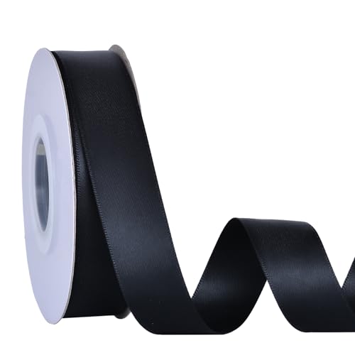 Ribest Black Double Faced Satin Ribbon, 7/8 Inch Continuous 25 Yards
