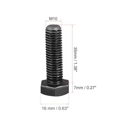 Image of uxcell M10x35mm Hex Head Left Hand Screw Bolts Fastener Carbon Steel Black 2pcs