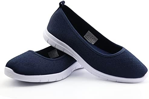 firelli Women Slip On Loafers Breathable Knit Casual Flat Walking Shoes (10,Navy)