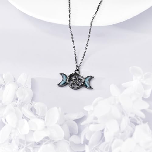 URONE Hecate Necklace 925 Silver Wiccan Wheel of Hecate Triple Moon Goddess Pendant Necklace Wiccan Jewelry Gifts for Women3