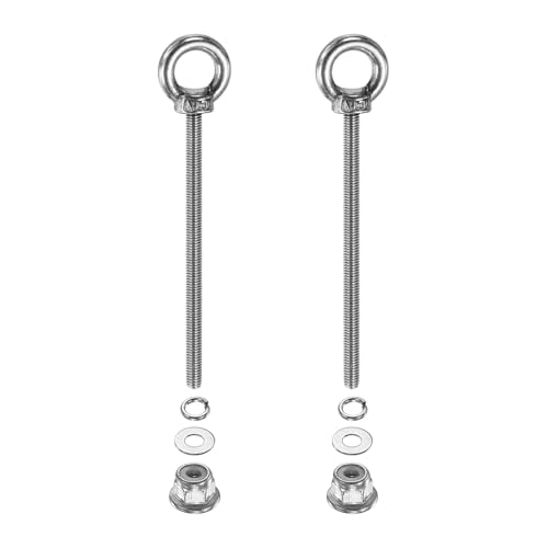 Image of PATIKIL M3 x 50mm Shoulder Eye Bolt, 2 Pcs 304 Stainless Steel Lifting Ring Threaded Eye Bolt with Flange Lock Nuts Spring and Flat Washers for Hanging Tie Down Straps Outdoor Indoor