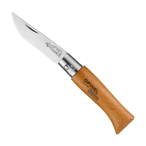 Opinel No. 03 Carbone - Carbon Steel Folding Pocket Knife, Beechwood Handle, Iconic Simple Design, Non-Locking, Made in France Since 1890