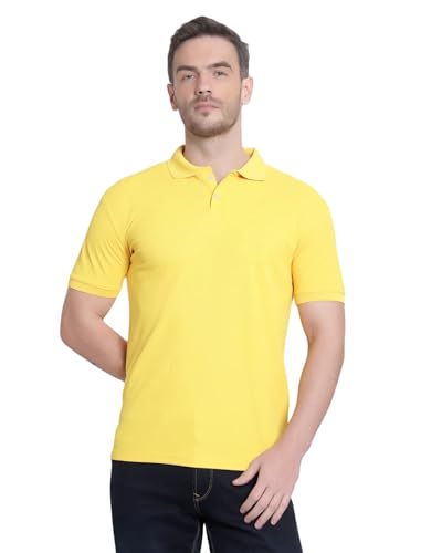 Image of Men's Poly Cotton-Matty Tshirt with Regular Fit Solid Pattern Half Sleeve Standard Length and Button Down Closure|Men's T-Shirts
