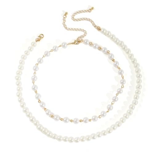 SXYCYRC Retro versátil imitación de perlas apilamiento de clavícula cadena de apilamiento estilo temperamento collar doble Acción de Gracias, Día de la Madre, Navidad, regalos de cumpleaños