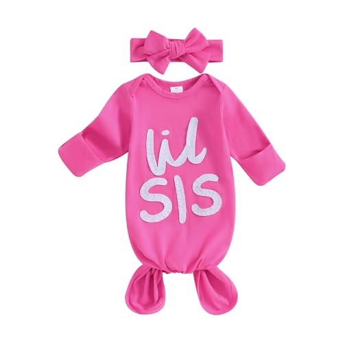 Image of Merqwadd Lil Bro/Sis Newbron Boy Girl Gown Knotted Romper Infant Coming Home From Hospital Outfit