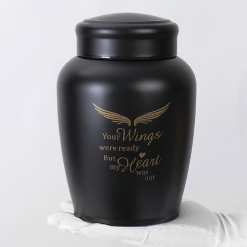 Image of Large Cremation Urns for Ashes Adult Male Female | Black Angel Decorative Burial Urns for Women and Men, Funeral Memorial Urn (Holds Up to 180 LBS)