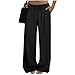 Cotton Linen Pants for Womens Elastic Waist Pants Wide Leg Lounge Summer Casual Fashion Trousers with Pockets Black