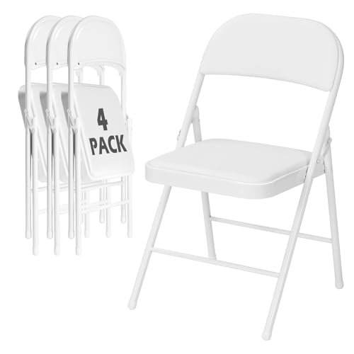 Image of 4 Pack White Folding Chairs with Padded Cushion and Metal Frame