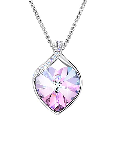 Angelady Necklaces for Women, Love Heart Pendant Necklaces for Women Crystal Pendant in Silver|Jewelry for Women with Cubic Zircon Diamonds Valentine's Day for Daughter Mum Wife Girlfriend