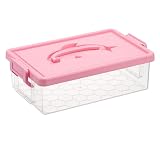 BTSKY 1-Pack Clear Plastic Storage Box with Lid, Stackable Organizer Featuring Easy-Lift Dolphin Design, Multi-Use Portable Container for Home, Craft, Office, Space-Saving with Secure-Clasp, Pink