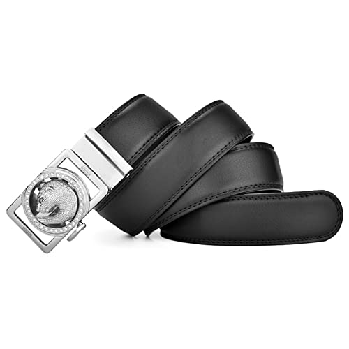 Men's Ratchet Soft Leather Business Belt - Carved Animal Rhinestone Slide Buckle Adjustable Length3