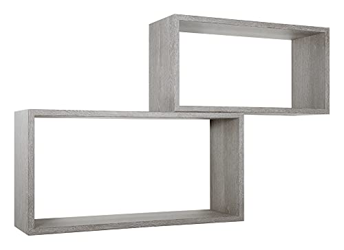 MODULARREDO | BIS RETTANGOLO BISLUNGO Set di 2 Mensole da Muro, Pensile Bagno, Mensola da Parete, 70x35 p20 cm e 60x30 p20 cm, Kit Tasselli Incluso, Rovere Grigio Nuovo - Made in Italy