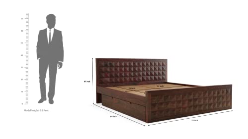 Image of Solid Wood King Size Bed for Bedroom | Wooden Furniture Crafted from Premium Sheesham Wood | Elegant Bedroom Double Bed with 2 Drawer Storage | Walnut Finish (82X75X42 Inches)