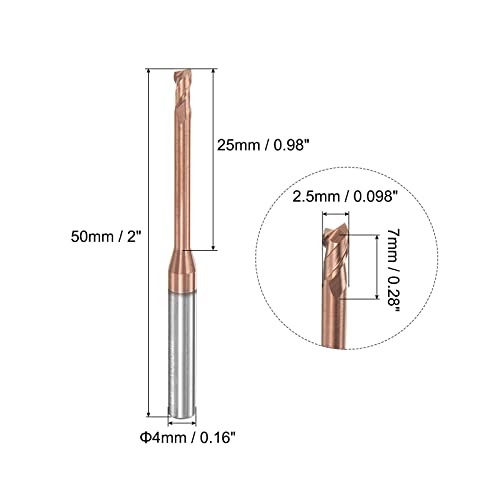 Image of uxcell Square Nose End Mill, 2.5mm Solid Carbide AlTiSin Coated Long Reach CNC Router Bits 2 Flutes Milling Cutter with Extended Neck, 25mm Cutting Length 4mm Shank