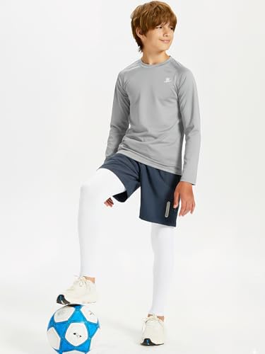 Image of DEVOROPA Youth Boys Compression Shirt Long /Short Sleeve Football Baseball Undershirt Quick Dry Kids Sports Baselayer Crewneck