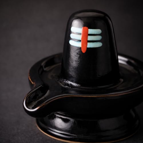 Image of Black Ceramic Shivling Idol for Puja & Abhishekam | Sacred Shiva Lingam for Home Mandir, Spiritual Decor | Auspicious Religious Showpiece for Gifting - 5 x 4 cm